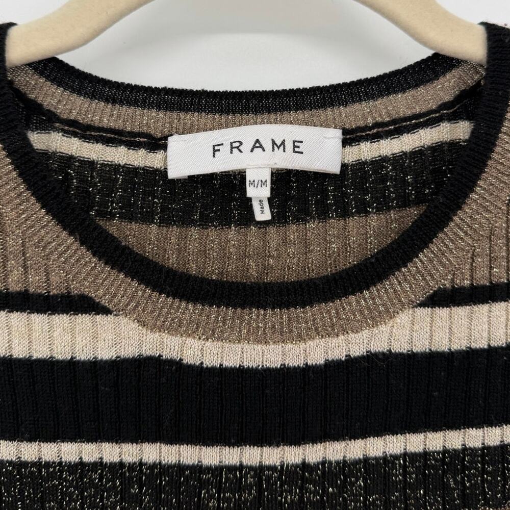 FRAME Panel Stripe Metallic Rib Knit Sweater Black Tan Medium - Picture 5 of 8